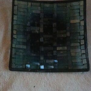 Mosaic Glass Candle Holder - Green and Black
